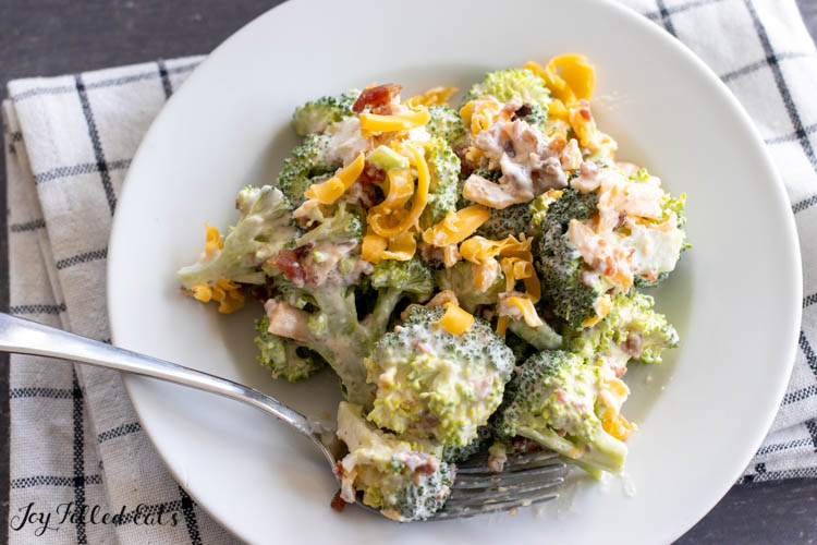 small plate with keto broccoli salad