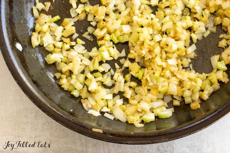 sauteed onion and celery in skillet