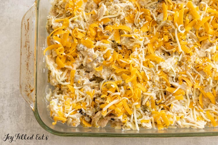 shredded cheese on top of casserole