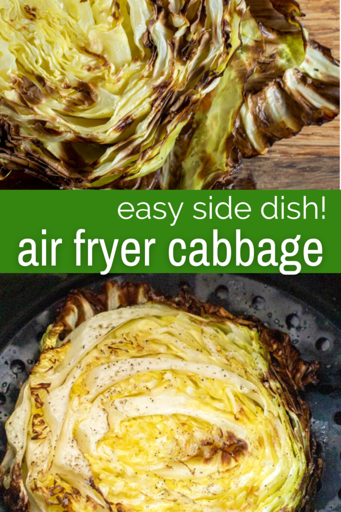 pinterest image for air fryer cabbage