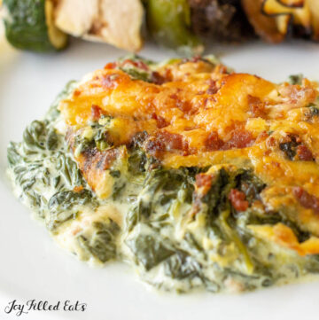 a serving of low carb keto creamed spinach on a plate