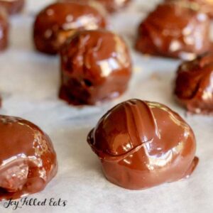 keto peanut butter balls covered in chocolate