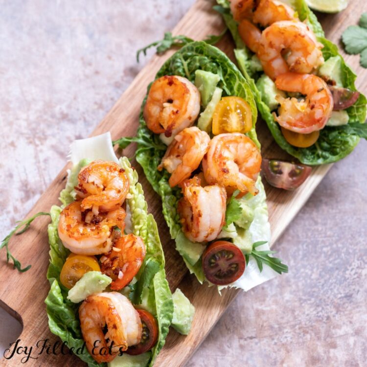 shrimp from the keto shrimp recipe in lettuce wraps