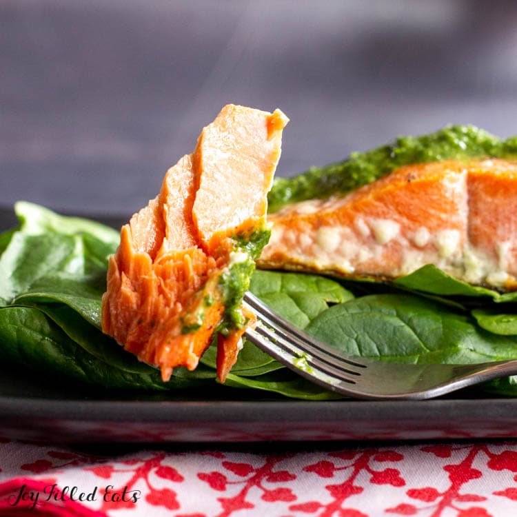 bite of the keto salmon recipe on a fork