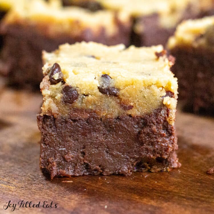 one of the keto cookie dough brownies close up