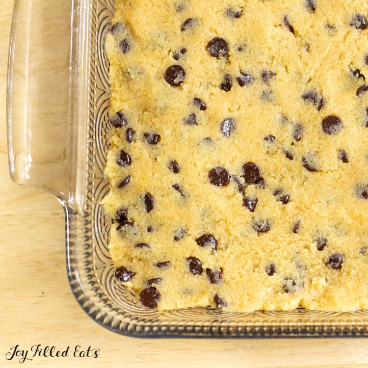overhead shot of chocolate chip cookie dough topping