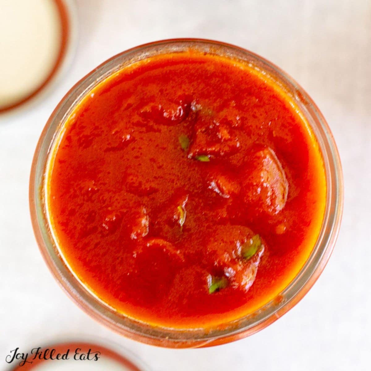 keto marinara sauce in a jar, sugar free spaghetti sauce recipe seen from overhead