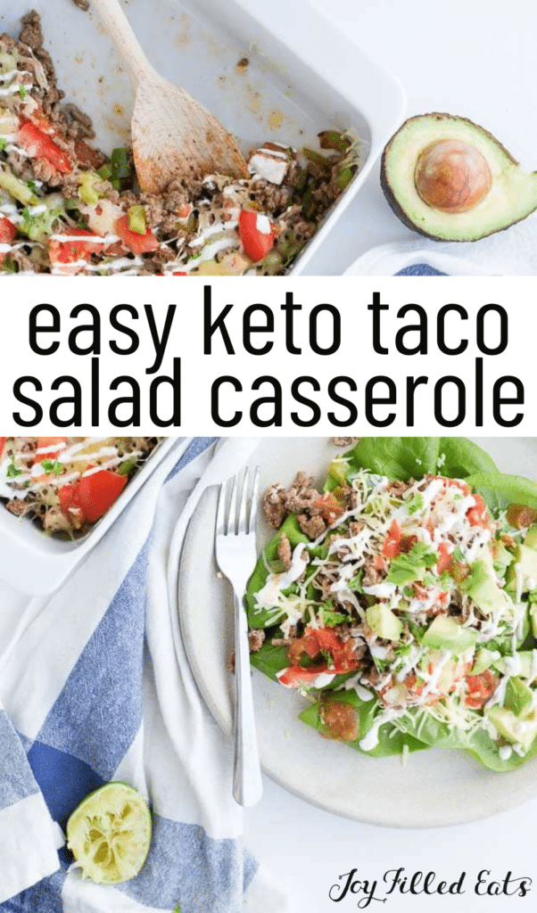 pinterest image for keto taco salad casserole recipe