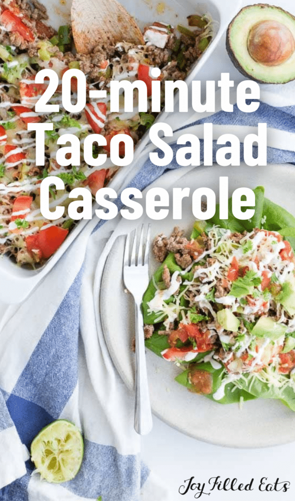 pinterest image for keto taco salad casserole recipe