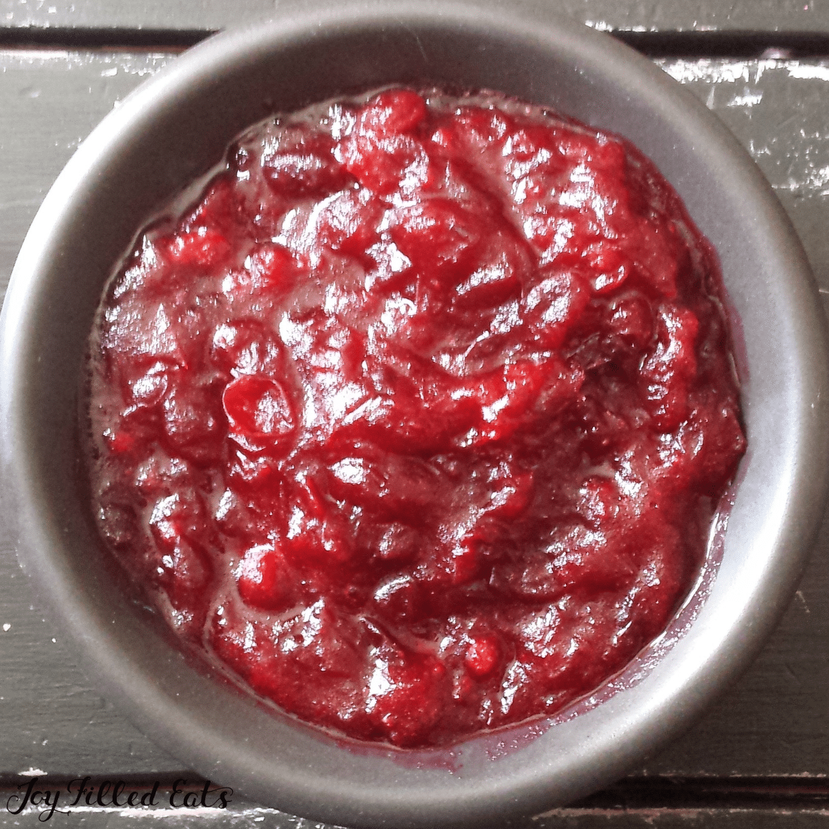 sugar free cranberry sauce in a bowl from overhead