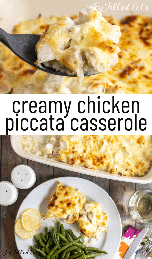 pinterest image for creamy chicken piccata casserole