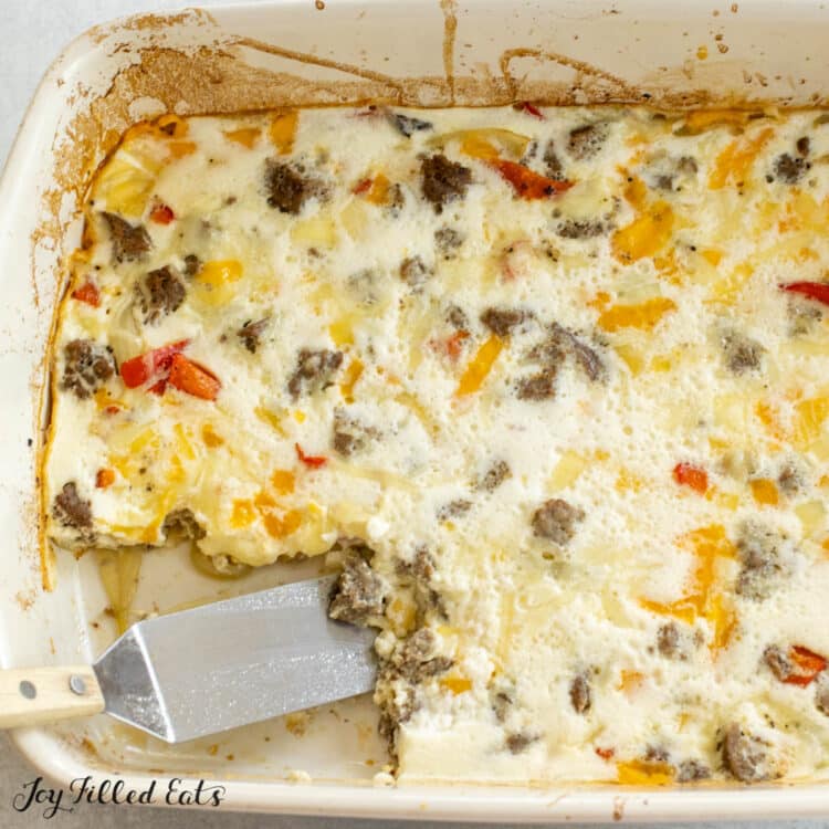 egg white breakfast casserole recipe shown from overhead with piece missing
