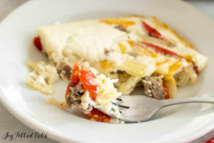 bite of the egg white breakfast casserole recipe on a fork