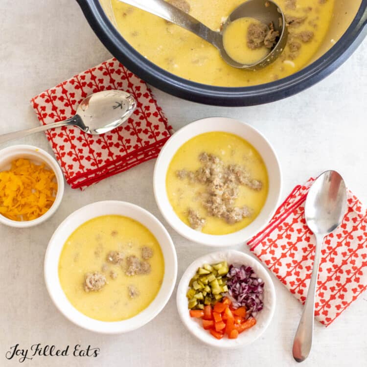 bowls of soup with optional toppings