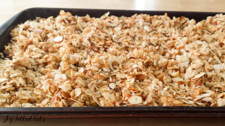 pan with baked nuts coconut and seeds