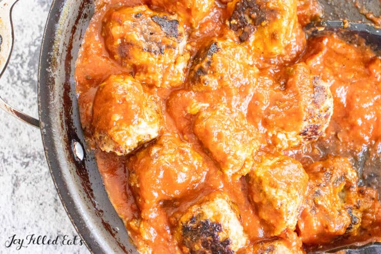meatballs in pan in sauce