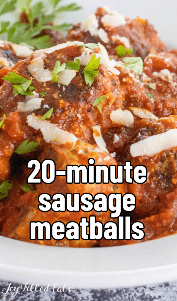 pinterest image for pork sausage meatballs recipe