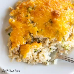 keto chicken and rice casserole recipe served on a small plate