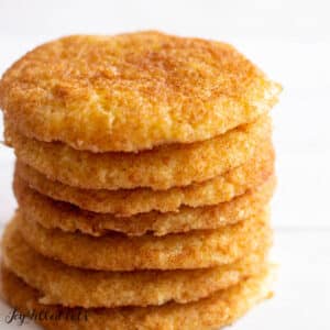 keto snickerdoodle cookies in a stack close up
