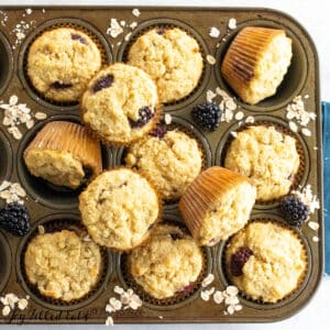 almond flour oatmeal muffins close up in muffin tin
