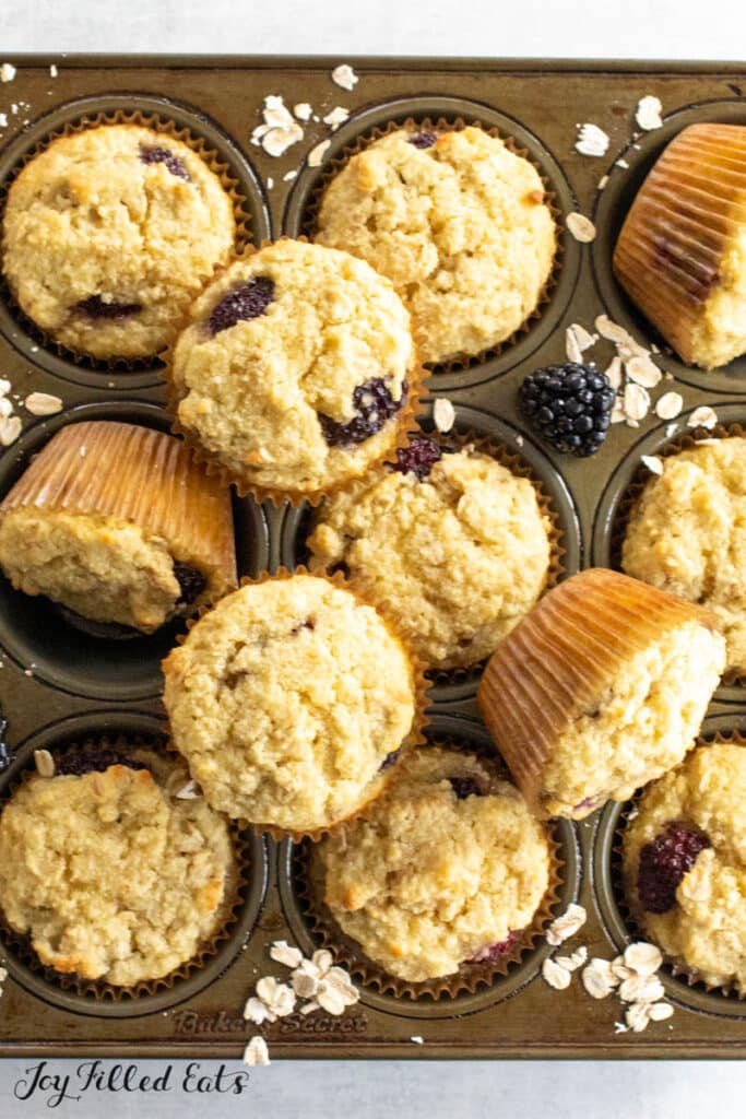 almond flour oatmeal muffins in muffin tin close up