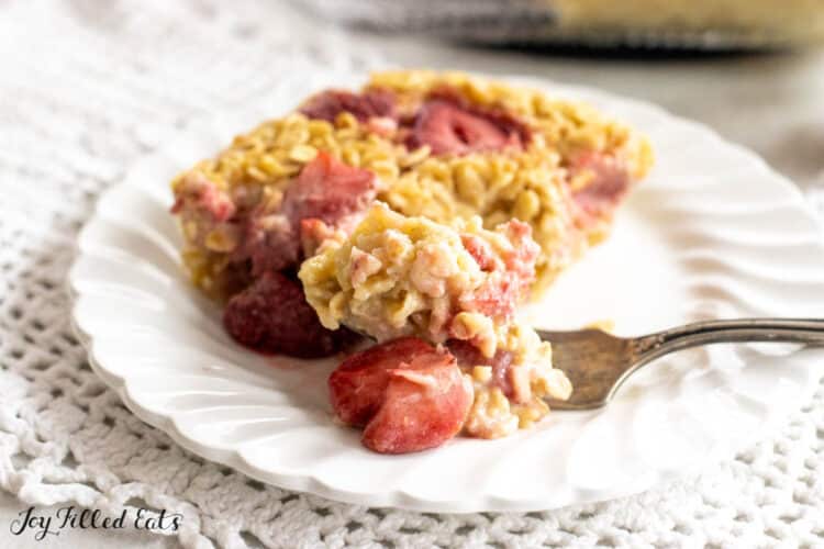 bite of healthy baked oatmeal on a fork