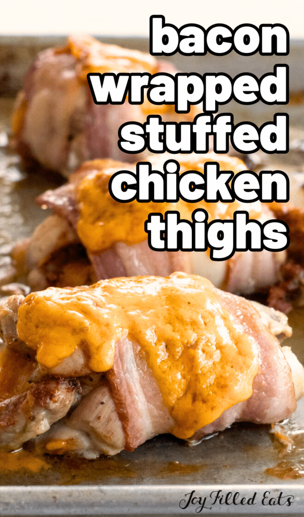 pinterest image for bacon wrapped stuffed chicken thighs (1)
