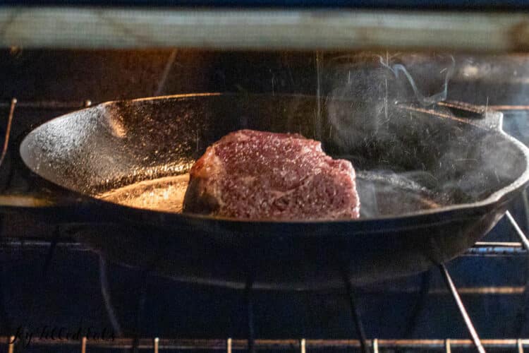 cast iron pan in oven under broiler