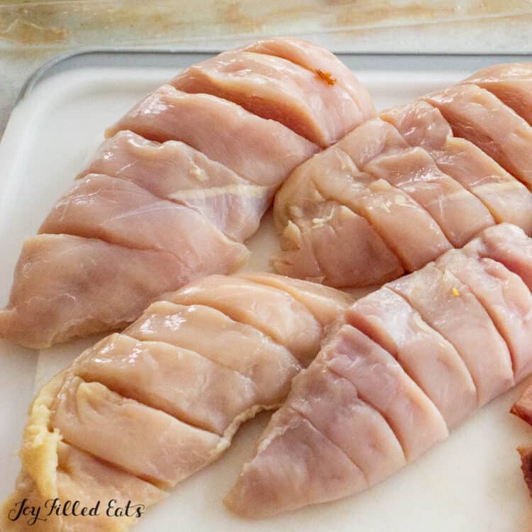 slits cut into chicken breasts