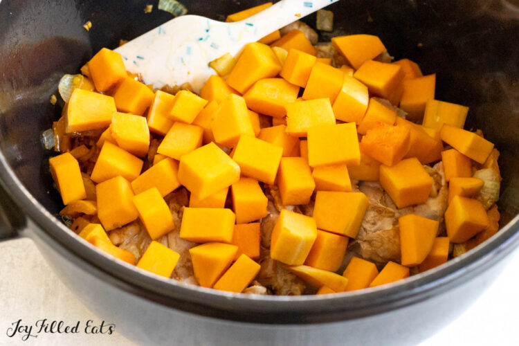 butternut squash added to pot