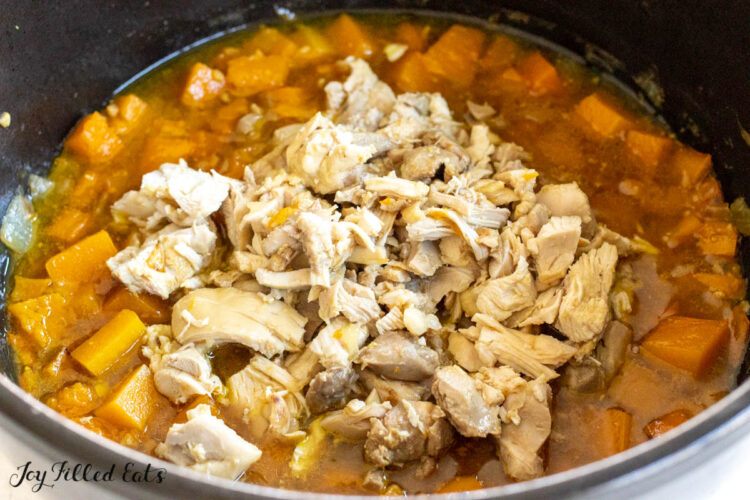 cooked chicken added back to pot