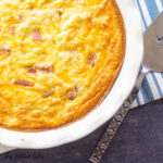 keto quiche recipe with almond flour crust in a pie plate close up