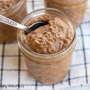 protein pudding recipe close up in jar with spoon