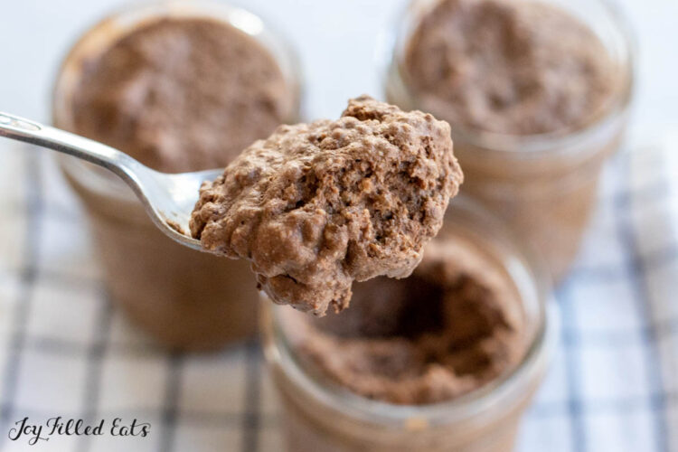 bite of protein pudding recipe on spoon