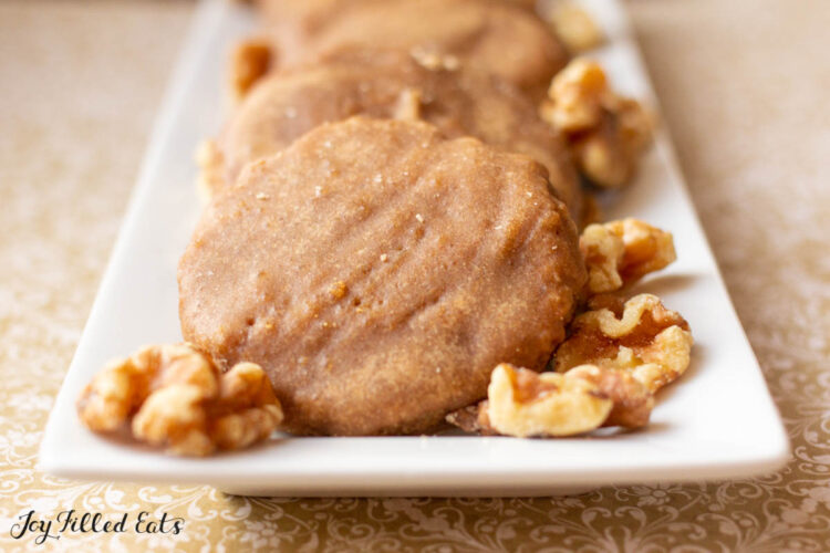 close up of maple walnut cookies on platter