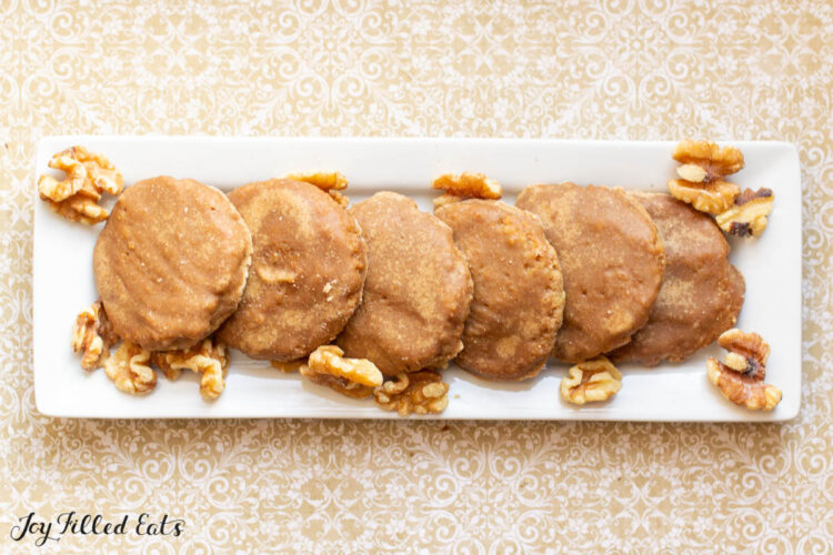 keto walnut cookies on white platter