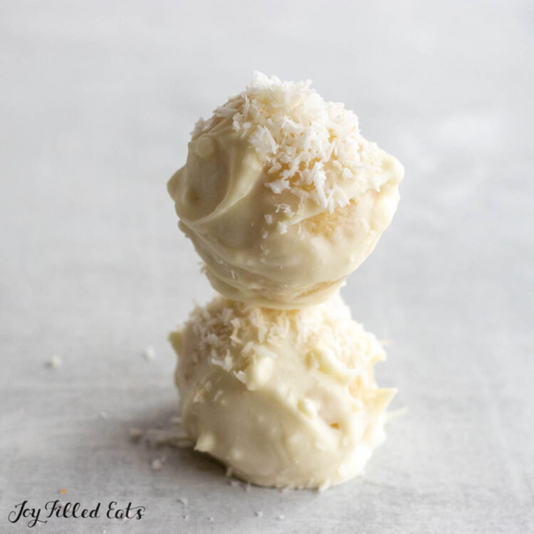 coconut cream truffles stacked two high
