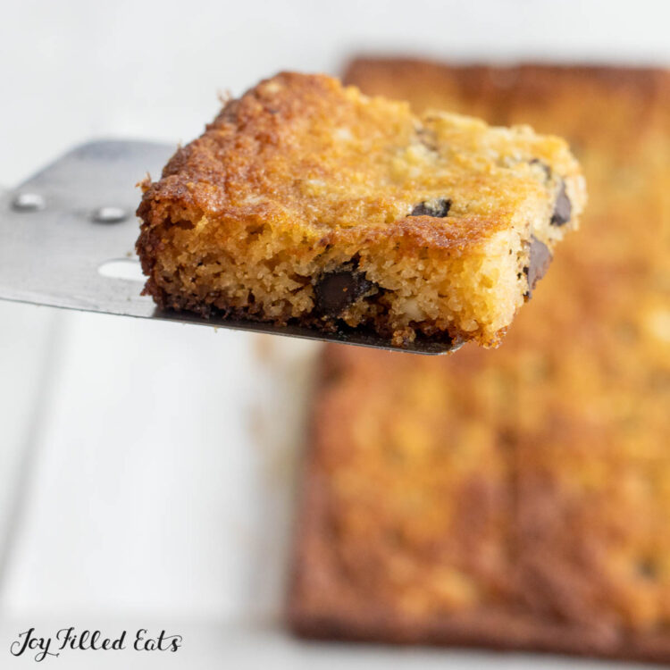 serving spatula lifting up a cookie bar