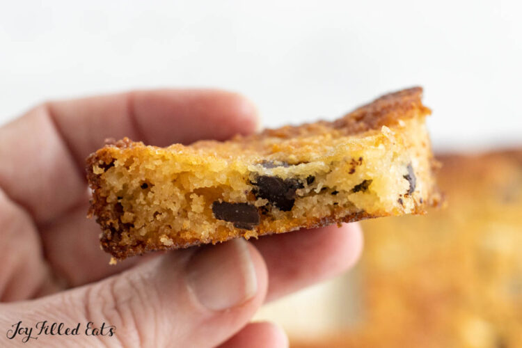 hand holding one of the almond flour cookie bars
