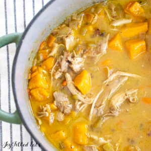 dairy free creamy chicken soup in large stock pot