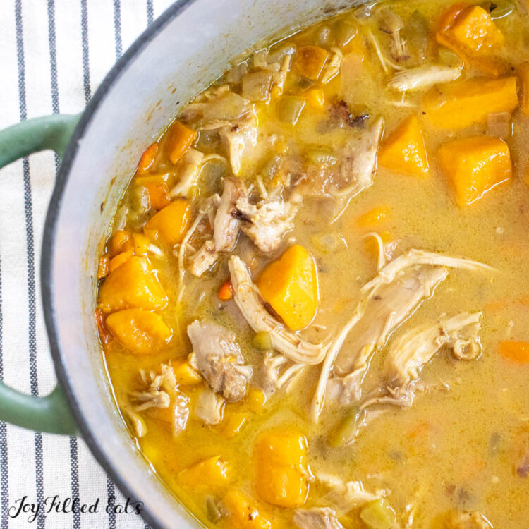 dairy free creamy chicken soup in large stock pot