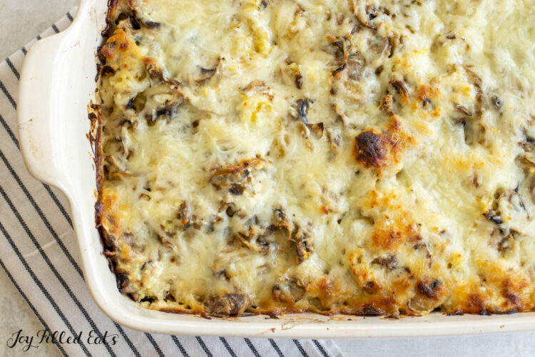 chicken tetrazzini casserole in large baking dish