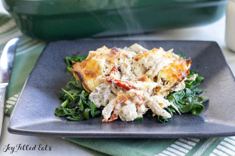 marry me chicken casserole recipe on plate with steam coming up