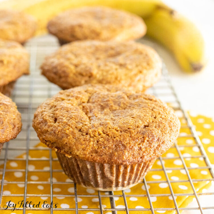 banana bread muffins with almond flour close up cooling on wire rack