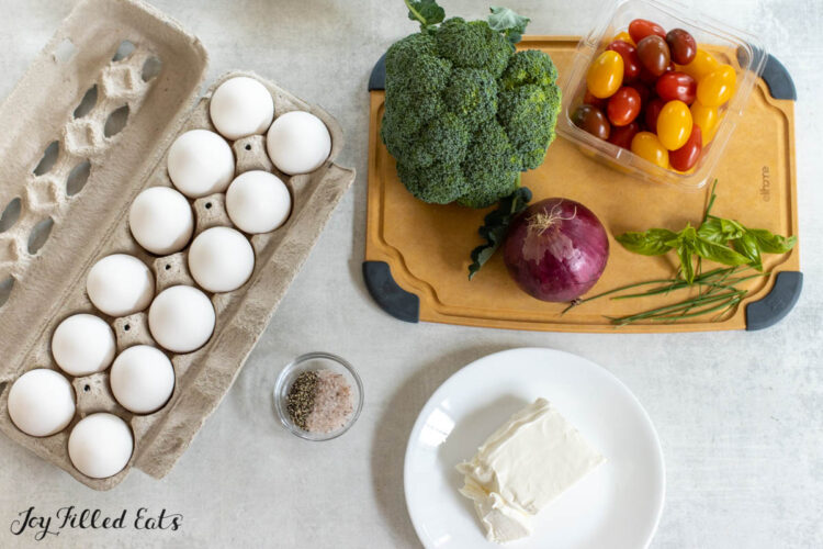 ingredients for recipe in carton and on cutting board