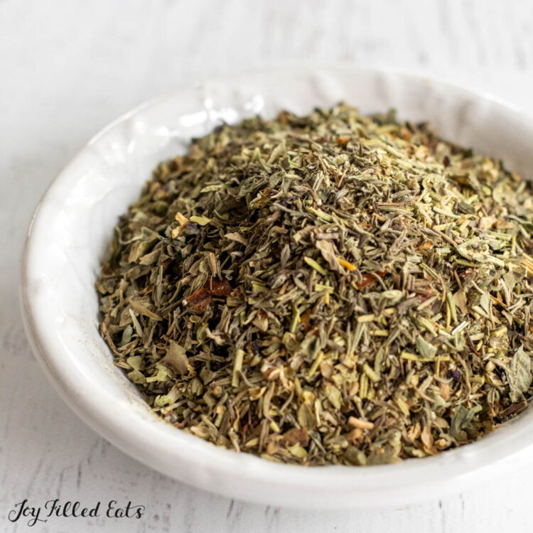 zesty italian seasoning recipe close up in small bowl