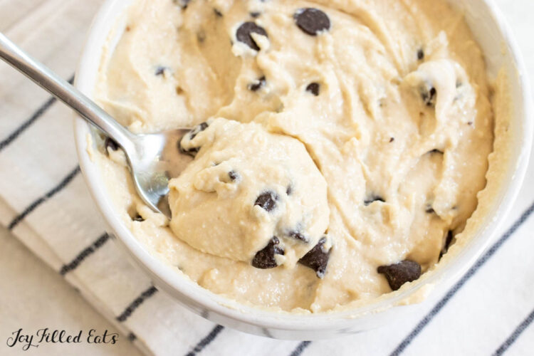 cottage cheese cookie dough in a bowl with a spoon