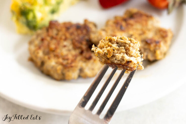 bite of sage breakfast sausage on a fork