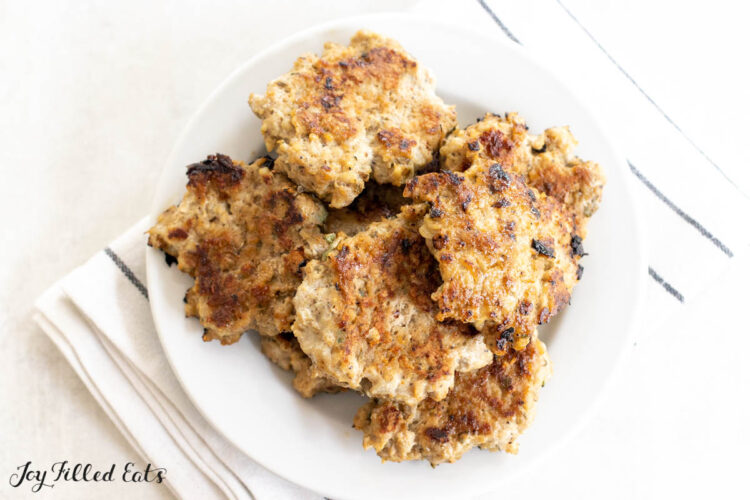 turkey breakfast sausage patties on a plate from overhead