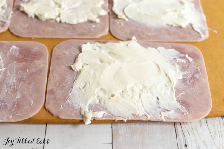 cream cheese spread on deli ham